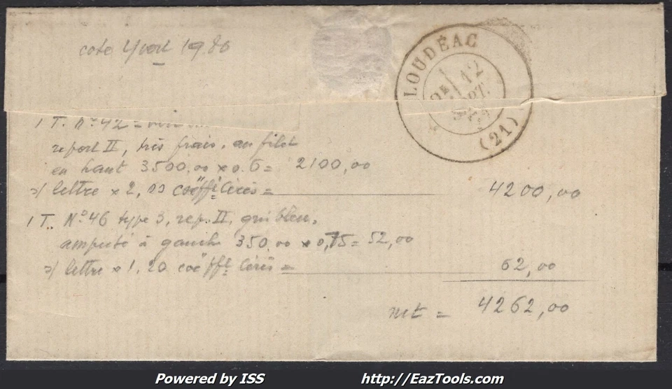 FRANCE N° 42B+46B SUR LETTRE POUR LOUDEAC COTES DU NORD + CAD DU 11/09/1871 - Photo 2/2