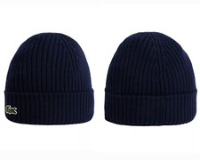 Image of Lacoste Mens Ribbed Knit Navy Beanie One Size RB4162 00 166