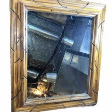 VTG Mirror Carved Wood Mcm 26 X 22 Framed Decorative Rustic Mexico Old Farmhouse