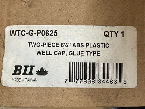 Boshart Two-Piece 6 1/4" ABS Plastic Well Cap Glue Type WTC-G-P0625 NOS - Picture 3 of 3
