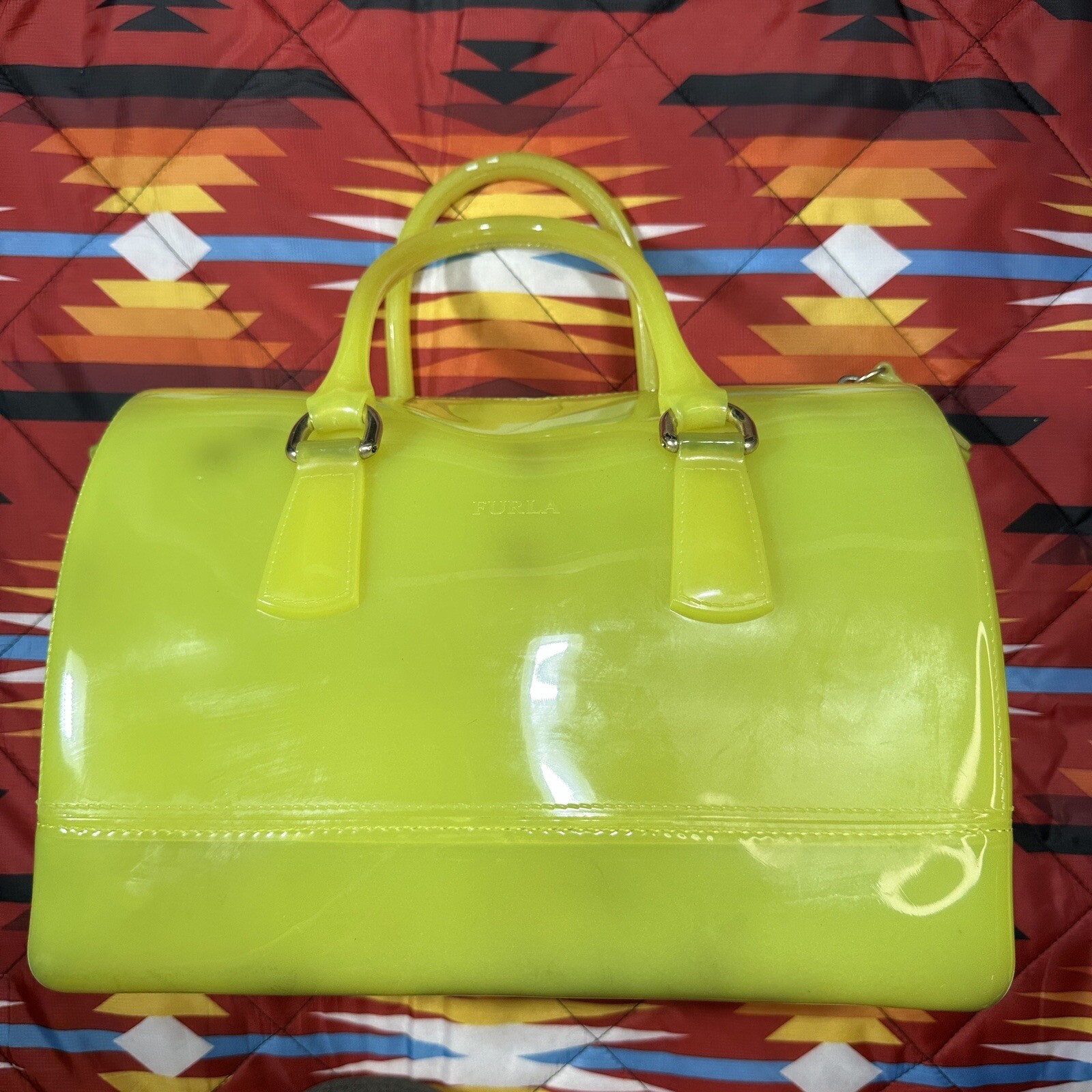 RARE Color Neon Yellow FURLA Candy Bag Jelly Purse Ma… Gem