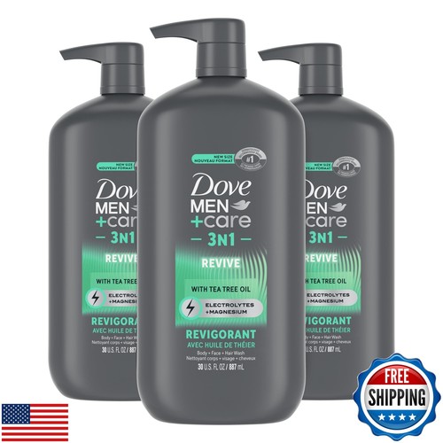 DOVE MEN + CARE Body and Face Wash Invigorating Revive 3N1 3 Count with Tea T