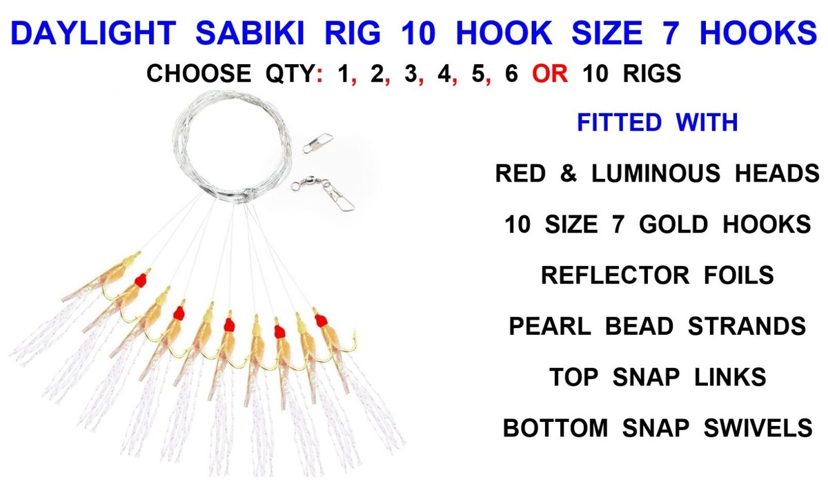 25 PKS Daylight Sabiki 10 Hook Size Fishing Mackerel Feather