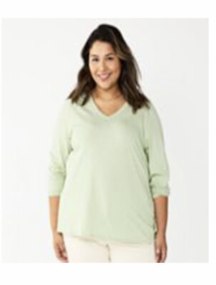 NEW - Sonoma Womens Plus Size 5X Sage Green Everyday VNeck Tee Shirt Long Sleeve