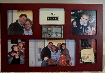 Vintage Burnes Collage 6 Picture Frame w Pewter Home Medallion 12 x 8''  Rare