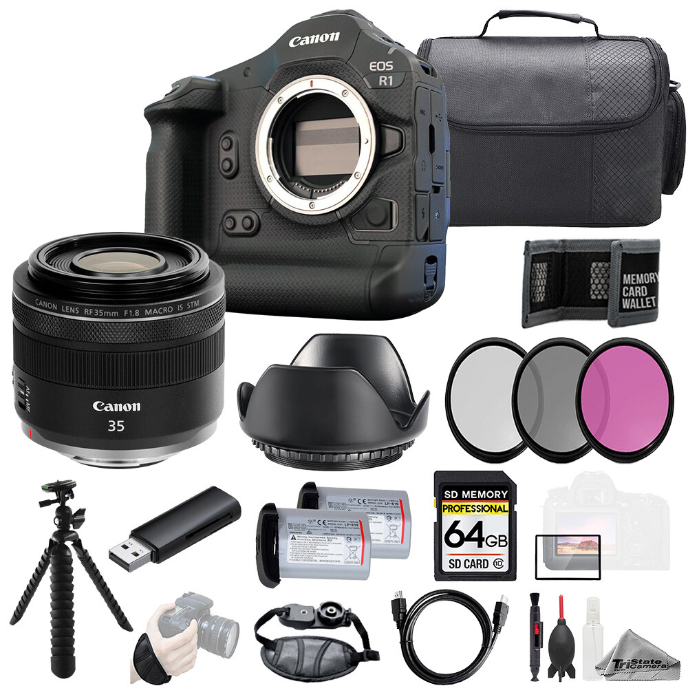 Canon EOS R1 + RF 35mm f/1.8 IS Macro STM Lens+64GB+Ext Bat+3PC
