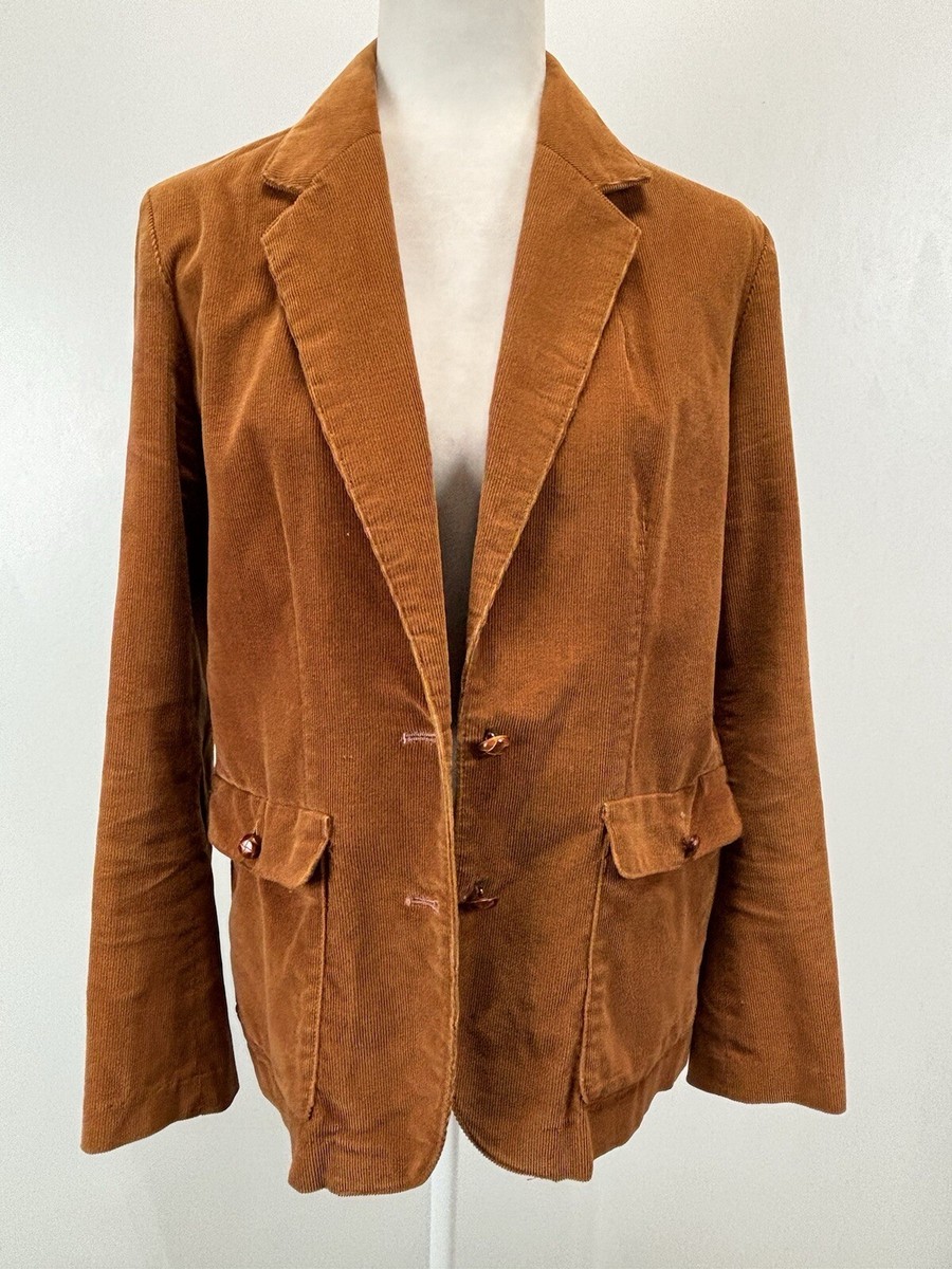 Vtg Corduroy Blazer Jacket Sz 15 Women's Brown Made In Japan