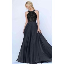 NWT Sherri Hill 50615 Beaded Bodice Chiffon Gown In Black Sz 4 450