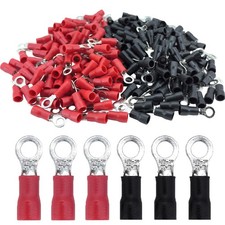 200pcs 8 M4 Ring Terminals,AWG 22-16 Insulated Electrical Crimp Terminals,O-...