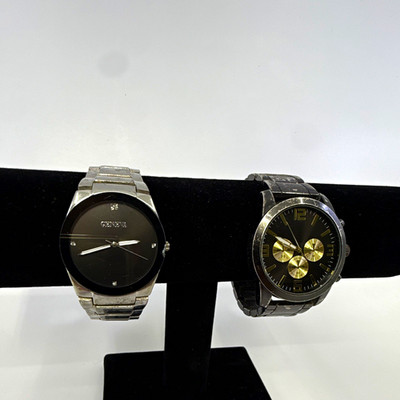 Geneva Lot of 2 Quartz Analog Wristwatches Black Dial new batteries.
