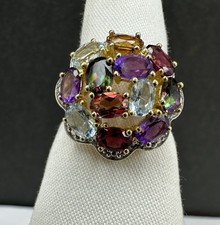 Clyde Duneier CID Gold Sterling Silver Cluster Gemstone Ring Sz 9 Sapphire Topaz