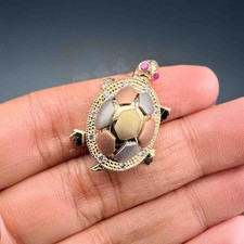 14K Tri-Color Gold Turtle Pendant with Zirconia | 4.55g Turtle Jewelry