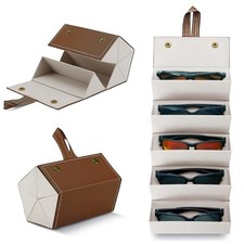 Travel Sunglasses Organizer Holder Foldable Glasses Case Multiple Pairs Brown