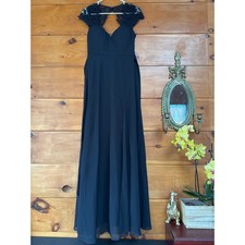 Lulus Momentous Moments Black Lace Backless Maxi Dress Beidesmaid Wedding Size S