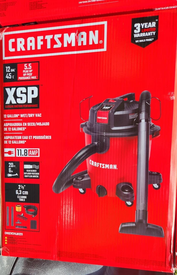 CRAFTSMAN WET DRY VAC 12 Gallon Vacuum Cleaner 5.5 Peak HP Portable Shop Blower - Image 2 of 4