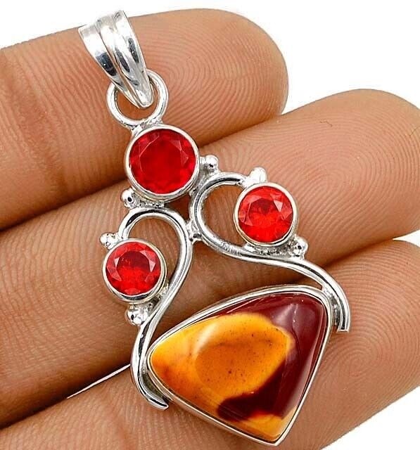 Natural Australian Mookaite & Garnet 925 Solid Sterling Silver Pendant @11-7