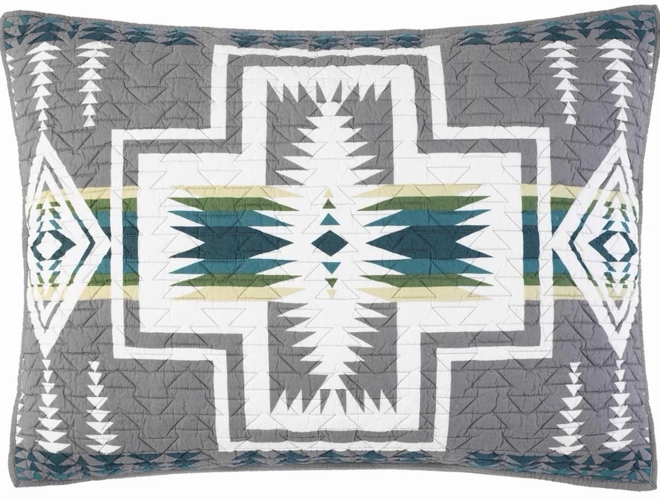 Pendleton King Gris Azteca Harding Juego de Edredón Reversible y 2 Almohadas Falsas Cobertor Foto 4 de 4