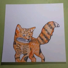 Cat Mixed Media ORIGINAL Painting COLLECTIBLE Whimsical Animals Artwork Decor