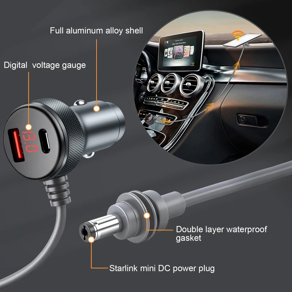 Mini cabo Starlink 3 em 1, mini adaptador de carro Starlink com display digital Du... - Imagem 4 de 4