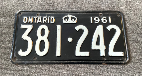 RARE 1961 ONTARIO CANADA LICENSE PLATE ORIGINAL CHEVY FORD DODGE NICE!
