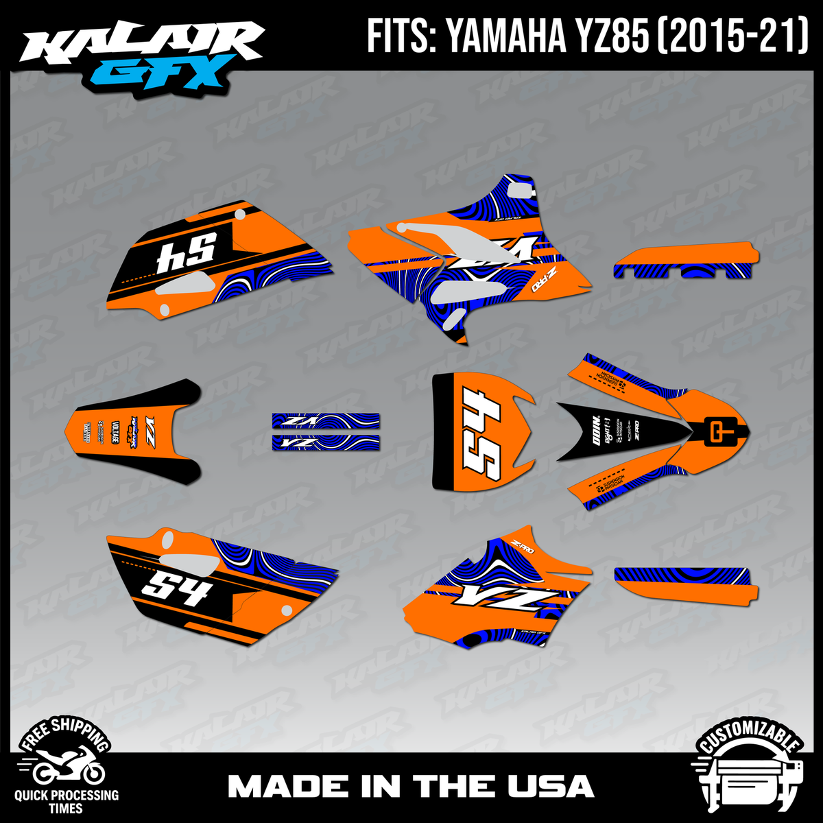 Graphics Kit for Yamaha YZ85 (2015-2021) Greenstuff Series-ORANGE