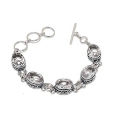 White Topaz Gemstone Handmade 925 Sterling Silver Jewelry Bracelet Size 7-8"