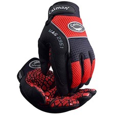 Caiman Synthetic Leather Padded Silicone Grip Palm Mechanics Gloves Black/Red (1