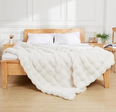 Luxus Kunstfell Heizdecke 160×130cm elektrisch wärmend Überwurf mit Safe