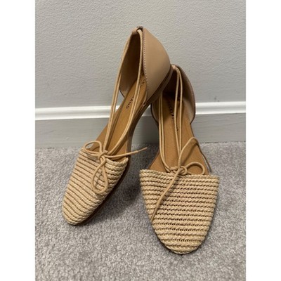 Lucky Brand Womens Nanelia D'Orsay Bohemian Flats Woven Raffia Lace Up 8M