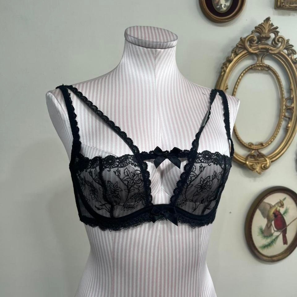 Agent Provocateur Rosa Black Sheer Lace Embroidered Underwire Bra 34D Luxury