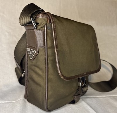 Prada Tessuto Nylon Chocolate Brown Crossbody Shoulder Bag Small Rare AUTHENTIC