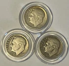 3X  US DIME,  TEN CENTS,  1946 P,  1952 S,  1960 D ** 90% SILVER **  3 COIN LOT