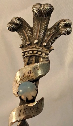 Antique 1894 PRINCE OF WALES Sterling Silver MOONSTONE Souvenir Spoon RARE - Picture 3 of 7
