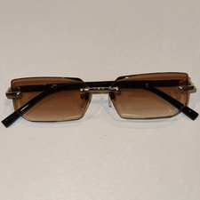 Women's Rimless Rectangle Sunglasses Gold Metal Frame Brown Gradient Lenses