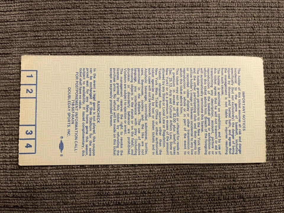 Boleto de los Mets de Nueva York Vs Phills 19-4-1986 Dwight Goodens Segunda victoria en 1986 año! Foto 3 de 3