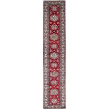 2'7"x13'2" Carmine Red Hand Knotted Super Kazak Wool Runner Oriental Rug R86910