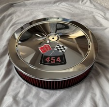 Chevrolet Chrome Air Cleaner With 3d Decal 454 Red Washable Filter 4bbl Carb