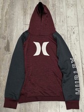  L Boys Hurley Two Tone Hoodie Pullover Burgundy  Gray Size Youth Large