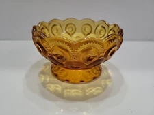 LE Smith Moon and Stars Candy Nut Dish Bowl Vintage Amber Glass Footed 2”x3.5”