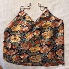 Vintage Victoria  s Secret Camisole Satin Black Paisley Floral Large Gold Label