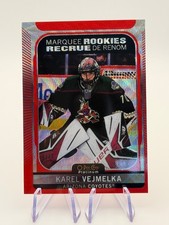 2021-22 O-Pee-Chee Platinum Red Surge Marquee Rookie Karel Vejmelka Card #281. rookie card picture