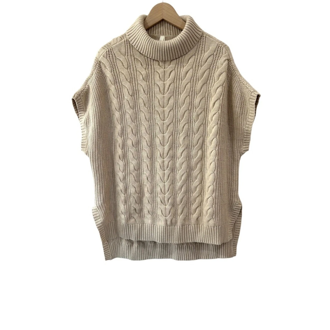 Pact women's Cable Knit Poncho Sweater XL XXL sandshell turtleneck NWOT