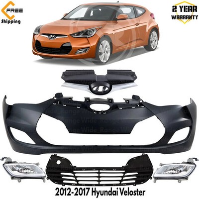 Front Bumper Cover Prime & Fog Light Assembly Kit For 2012-2017 Hyundai Veloster