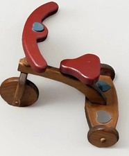 Handmade Vintage Wooden Tricycle Push Toy Rolls! 8” Cottagecore Collectible 60s