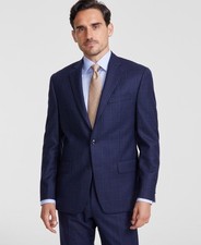 Michael Kors Mens Classic fit Suit Jacket Blazer 38 R Navy Blue Plaid Wool