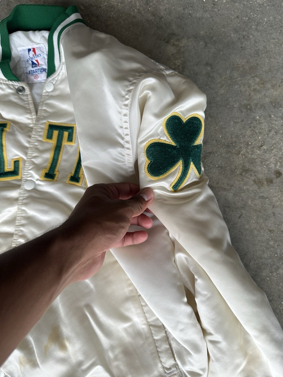Vtg 80s Boston Celtics NBA Starter Satin Jacket Large White