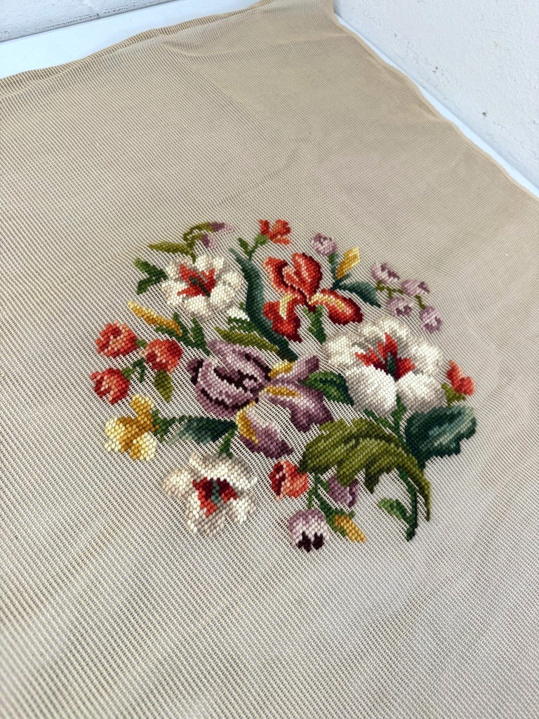 Vintage Bucilla Decorator Needlepoint Canvas Floral 27x27 Design 10x10 Preworked