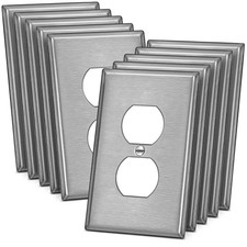 10 Pack 1-Gang Mid-Size Duplex Receptacle Metal Wall Plate with Protective Fi...
