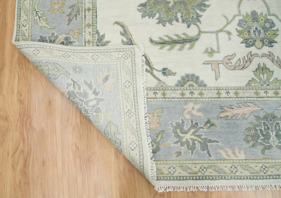 Alfombra Oushak Hecha a Mano Silenciada 8x10/9x12 Nudo Turco Alfombra Anudada a Mano De Colección Foto 2 de 4