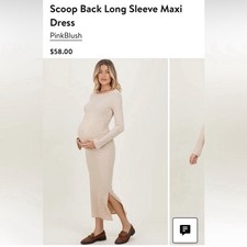 Pink Blush - Scoop Back Long Sleeve Maxi Dress in Beige NEW Small